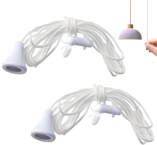 2 Pcs Bathroom Light Pull Cord, Replacement Cord Pull for Ceiling Switch, Nylon Pull Cord Light Switch Bathroom Light Pull Cord, for Ceiling Switches Bathroom Bedroom (White,1.5m)
