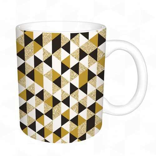 AELKSP Tazzine caffe,tazze divertenti,tazze colazione,tazze da the,tazza colazione,regalo uomo,regali divertenti,Immagine con motivo geometrico a triangoli in bronzo e oro bianco su lati d,11oz/330ml