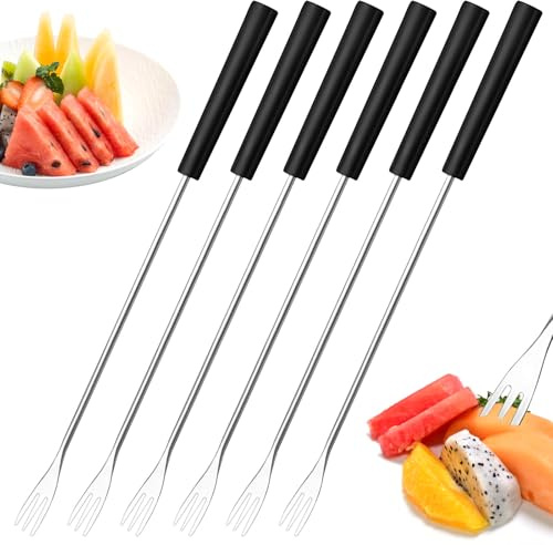 6 Stück Fonduegabeln, Spülmaschinengeeignetes Fonduebesteck Set mit Hitzebeständigen Griffen für Käsefondue, Schokofondue, Grillen, Marshmallows und Fleisch