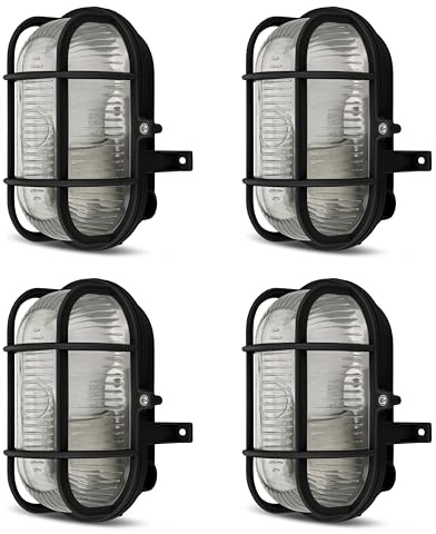 REV Kellerlampe SPARSET - 4x Feuchtraumleuchte LED oval (4,8W, 470lm, IP44), E27-Fassung, einsetzbar als Decken- oder Wandlampe, schwarz