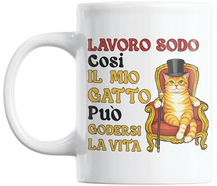 Gesar Tazza divertente lavoro con gatto “Lavoro sodo così il mio gatto può godersi la vita” – tazza simpatica per collega, amica, ufficio, regalo divertente