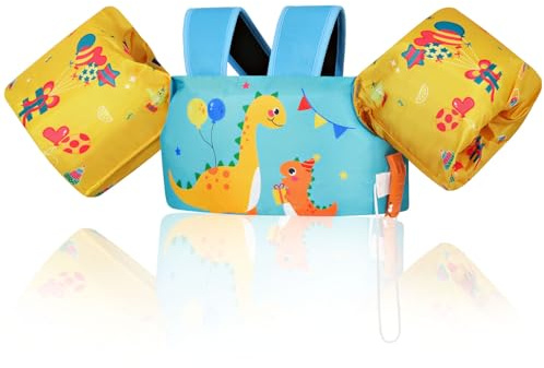 MoKo barn simvingar, tecknad flytande baddräkt flytväst, simträning jacka simvinge med spänne för pojkar flickor 9 till 22,6 kg, indigoballon dinosaurie