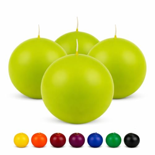 Premium Kugelkerzen 4er Set Ø 7 cm (15h Brenndauer) – RAL Zertifiziert & Made in Germany – Dekorative Rundkerzen für Tischdeko, Hochzeit, Weihnachten, Advent, Tropffrei & Rußarm (Apfelgrün)