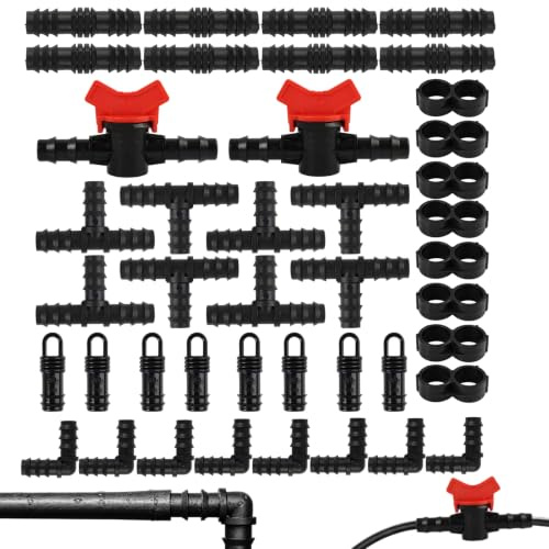 42 Pièces Raccords D’Irrigation pour Tuyaux,Kit Connecteurs Barbelés en Plastique PE Résistant,Tés,Coudes,Fermetures D’extrémité et Valves,pour Systèmes D’Irrigation Automatique et Arrosage Jardin