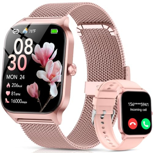 Montre Connectée Femme avec Appel Bluetooth,1.85HD Smartwatch Femme avec Fréquence Cardiaque/Sommeil/SpO2, 120+ Modes Sportifs, IP68 Étanche Fitness Tracker, Montre pour Android iOS Rose Pêche