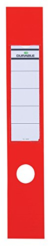 Durable Ordofix Ordnerrückenschilder selbstklebend (mit Loch) Beutel à 10 Stück, rot, 809003 | Selbstklebende Rückenetiketten mit Loch für 70 mm breite Ordner, 60 x 390 mm, inklusive Einsteckschildern, Made in Poland