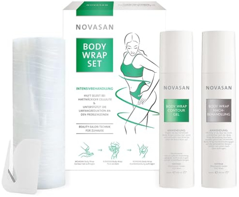 Anti-Cellulite Body Wrap Set mit Thermo-Contour Gel und Folie – Straffende Körperbehandlung gegen Orangenhaut für Bauch, Beine & Po – Professionelle Beautysalon-Technik für Zuhause – NOVASAN®