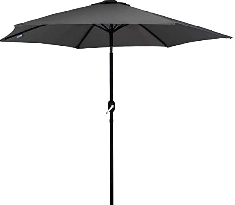 CHARLES BENTLEY Outdoor, Garden, Metal, Patio, Large Umbrella Parasol With Crank & Tilt, 38mm Pole, Grey, Waterproof, Sunshade, Free Standing, Tilt Function, Crank Winding System, Steel (235.5x270cm)