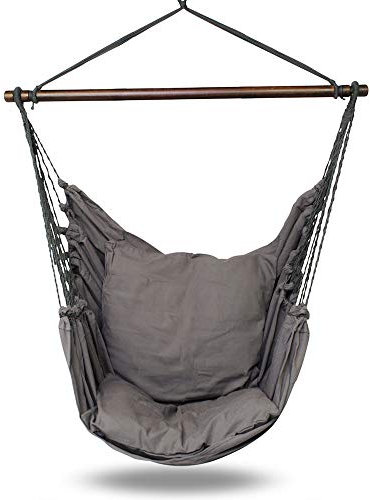 HOBEA-Germany Hängesessel Hängestuhl Hängesitz mit 2 Kissenhüllen (XXL (bis 140kg belastbar), Uni Grau)
