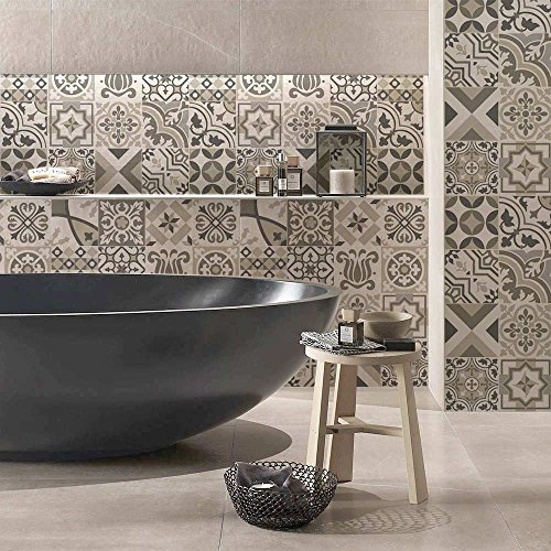 RE-COVERTILES - Stickers Carrelage Cuisine et Bain Carreaux Adhésifs en PVC Imperméables Anti-rayures Autocollants Décoratifs Mur Peel and Stick - Modèle 72 Pcs 10x10 cm PS00154 Made in Italy