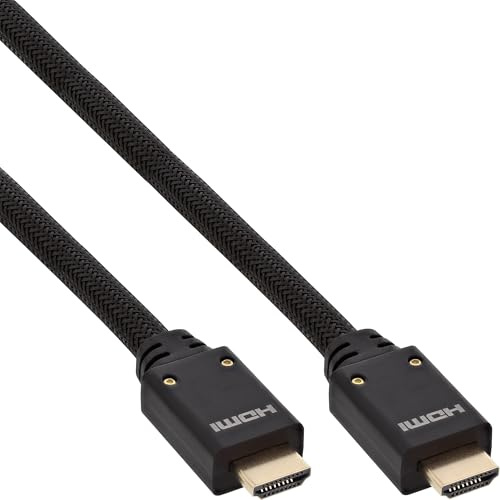 InLine 17510A HDMI Aktiv-Kabel, HDMI-High Speed mit Ethernet, 4K2K, Stecker/Stecker, schwarz/gold, Nylon Geflecht Mantel 10m