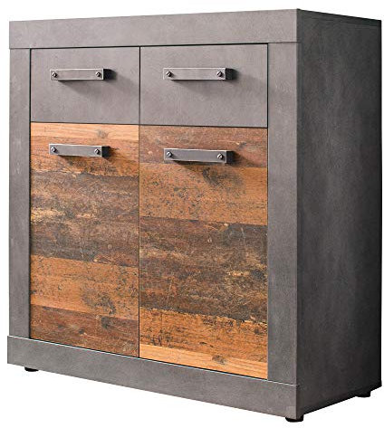 trendteam smart living - Indy - Kommode - Graphit Grau/Alteiche - 2 Schubladen, 4 Fächer - (BxHxT) 82 x 86 x 37 cm - Aufbewahrungsschrank in rustikaler Optik