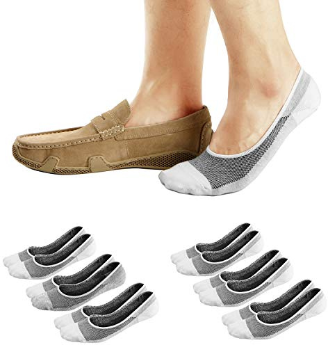 Ueither herrstrumpor osynliga foder loafers sneakers strumpor halkfria, Vit (6 par), 43.5-47.5 EU