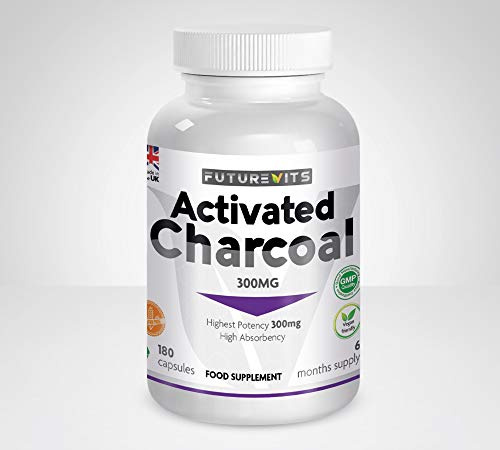 Activated Charcoal 300mg Capsules (not Tablets) 180 Capsules 6 Month Supply Made in UK by Futurevits Triple Strength.