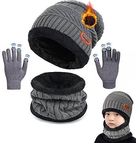 CheChury barn vintermössa vinterhalsduk handskar beanie barn stickad mössa mössa med halsduk för barn med fleecfoder mössa halsduk set halsdukar hattar för barn flickor pojkar vinterkläder
