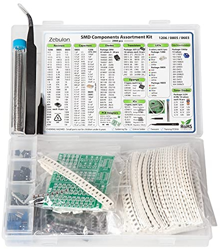 SMD SMT Elektronische Bauteile Sortiment, 1206, 0805, 0603, Widerstände, Kondensatoren, Dioden, Transistoren, LEDs, Potentiometer, Opamps, ICs, Zener, PCBs, 2900 Stück
