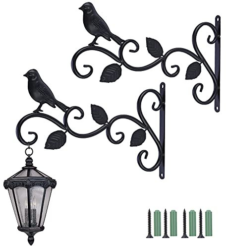 HonGien 2 Pcs Crochets de Jardin Rétro Accroche Plante Mural Suspension, Support Plante Mural avec Vis, pour Suspendre des Lanternes, Fleurs, carillons à vent, Lampadaires de Rue, Noir