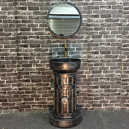 XYEJL Industrielles Waschbecken Im Retro-Stil Metall Waschbeckenunterschrank Kunstbecken Sockel Waschbecken Combo Mit Wasserhahn Abfluss Anwendbarer Badezimmer Küchenbalkon,A