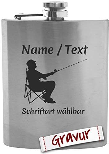 Angeln Geschenk Flachmann mit Gravur personalisiert, Angler Geschenke für Männer, Geschenkidee Herren, Papa und Opa zum Geburtstag, Ruhestand, Vatertag