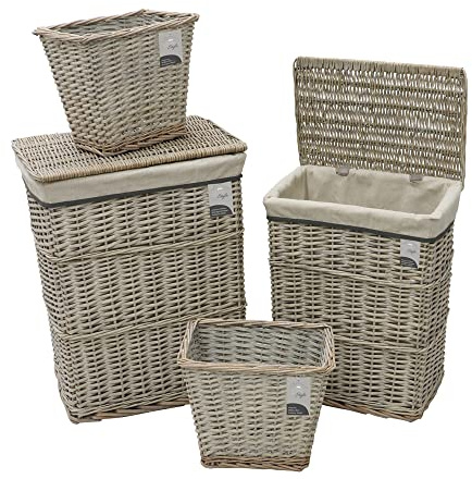 JVL Arianna Lot de 2 corbeilles à linge rectangulaires en osier et 2 corbeilles à papier