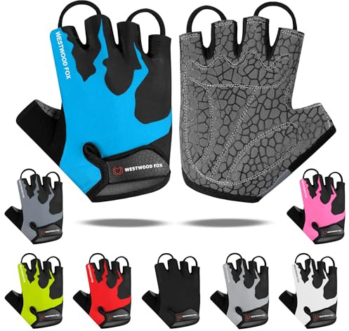 WESTWOOD FOX Gants de cyclisme demi-doigts unisexes rembourrés poignées paume vélo été équitation VTT gants pour homme femme anti-dérapant Mitaines courtes VTT vélo de randonnée sport gants escalade