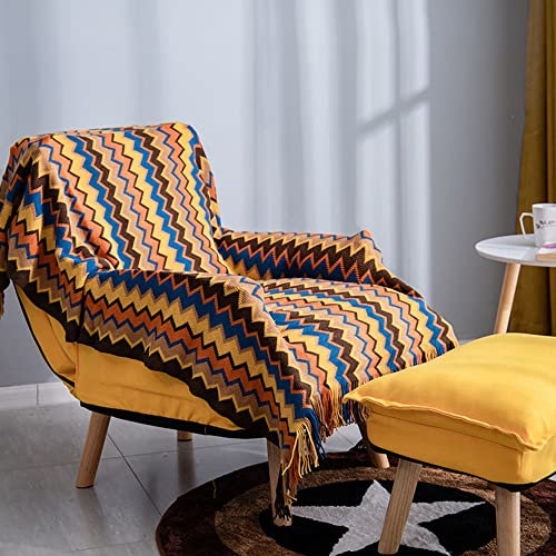 Weiche, warme Bohemia-Acryl-Überwurfdecke, gewelltes Muster, Sofa-Strickdecke mit Fransenquaste, leichter Überwurf für Bett, Couch, Schlafzimmer, Zuhause, Nickerchen, Reisen