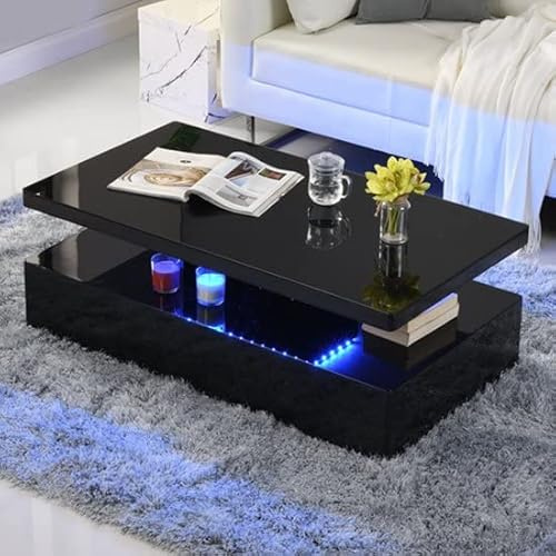 Furniture In Fashion Quinton Glass Top High Gloss Coffee Table In Black With LED (QNTN-BLK-CT)