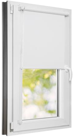 Estika Tenda a rullo semi-trasparente senza forare - 45 x 220 cm - Bianco - per interni, per finestre, tessuto con protezione solare