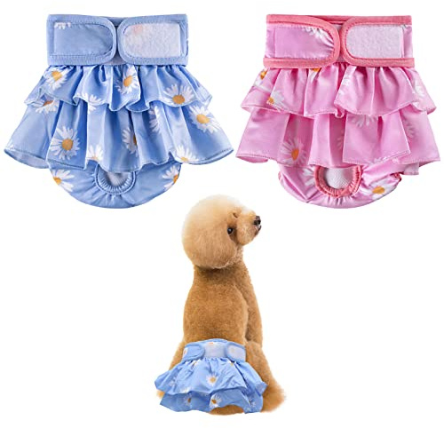 Scettar 2 Pack Pet Soft Dog Nappies,Washable and Reusable Dog Diapers,Super Absorbent and Adjustable Puppy Sanitary Wraps Panties,Period Heat Pants for Female Pet Incontinence&Travels 30-45cm (S)