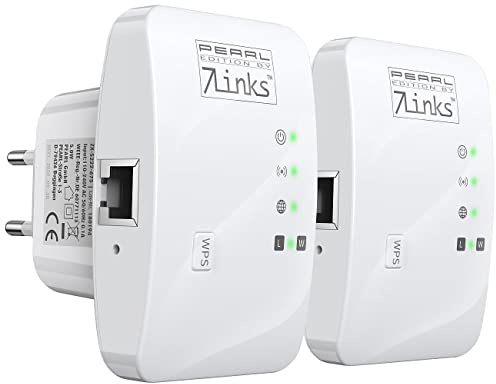 7links WiFi Repeater: 2er-Set Mini-WLAN-Repeater mit WPS-Taste, 300 Mbit/s, 2,4 GHz & LAN (WiFi Extender, Verstärker, Kabel)