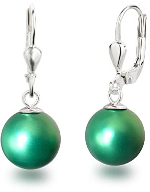 Schöner-SD Perlenohrringe 925 Silber Ohrhänger Perle hängend 10mm