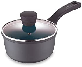 Cazo con Tapa de 16 cm - Aluminio Fundido Antiadherente - Tapa de Cristal - Apto para Todo Tipo de Fuegos - Mango de Baquelita