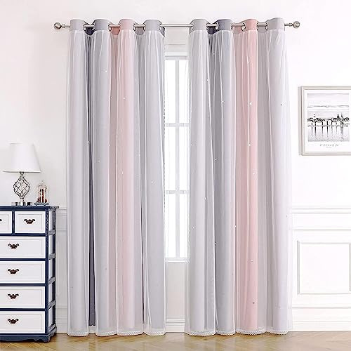 Tende oscuranti per camera da letto, soggiorno, cameretta dei bambini, ragazze e ragazzi, in voile, per finestre, 2 pannelli, 117 x 137 cm di altezza, insonorizzate, termiche, oscuranti, colore rosa e