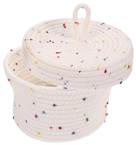 Healvian Baumwollseil Aufbewahrungskorb Mit Deckel Geflochtener Stoffkorb Klein Für Schreibtisch Kosmetik Und Spielzeug Aufbewahrungskörbe Für Haushalt Und Organisation
