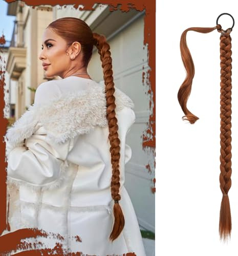 Sofeiyan Ponytail Extension,Geflochtener Zopf Haarteil mit Haargummi | Lange Braids Extensions,Synthetisches Zopf Extension für Damen Alltag,66cm (Pack of 1) Kupferrot