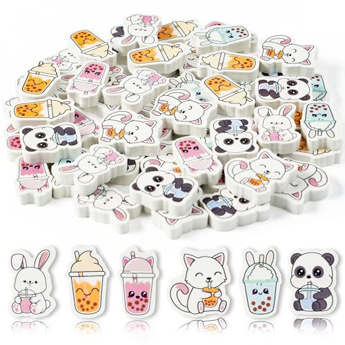 A1DIEE 60 Stück Milchtee Radiergummi für Kinder Cartoon Tier Kleiner Bleistift Radiergummi Zurück zur Schule Geschenke Schreibwaren Radiergummis Belohnungspreise für Schüler Lehrer Studenten