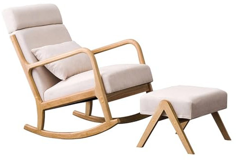 Glider, Outdoor-innenräume, Allwetter-schaukelstuhl, Schaukelstuhl Aus Holz, Moderner Kinderzimmer-glider-rocker-lounge-sessel, Mit Gepolstertem Sitz, Bequeme Rückenlehnenneigung, Für Das Wohnzimmer