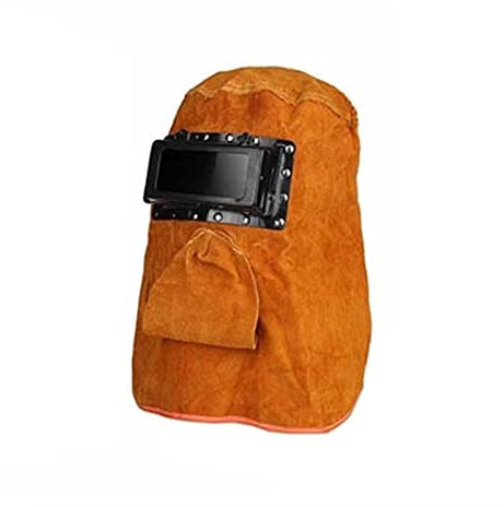 Echtfarben-Schweißmaske, Schweißermaske, Lederschürze for Schweißjacke, solarbetriebener Verdunkelungsfilter, Linsenschweißer-Lederhaube, atmungsaktive Schweißhelmmaske, gelbe, am Kopf montierte Leder
