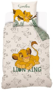 SAHINLER créateur d'univers Disney - Housse de couette Le ROI Lion Simba 140x200 cm + 1 Taie d'oreiller 63x63 cm - 100% Coton - Ecru