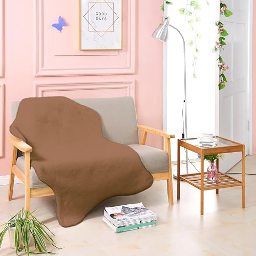 Kunst-Fell-Teppich Kurzflor | Flauschiger Wohnzimmer-Teppich, als Schlafzimmer Deko oder Kinderzimmer | rutschfest und waschbar in Waschmaschine | Braun - Fell 80x120cm