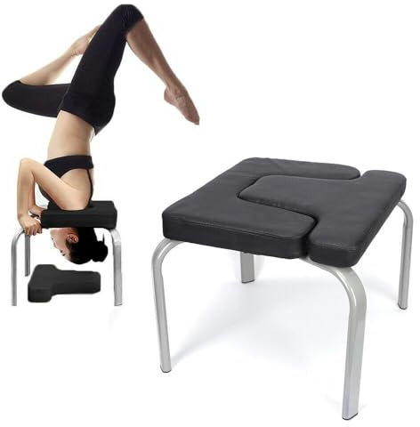 SABUIDDS Yoga Stuhl Kopfstandhocker Yoga Kopfstandstuhl für Zuhause und Fitnessstudio Stahl und PU Polster Yoga, Asana-Übungsstuhl, Fitness und Meditation Entspannung, 200KG Tragfähigkeit, Schwarz