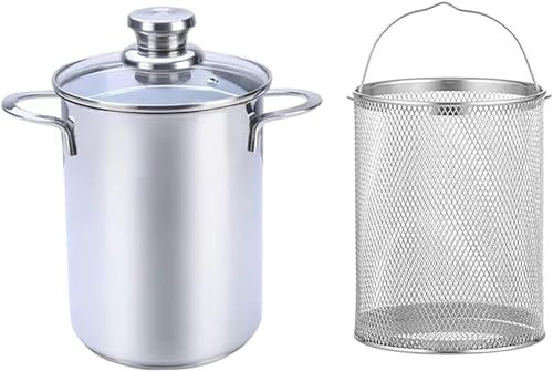 Pentole per asparagi, pentola per asparagi da 4,2 Litri, pentola per asparagi in Acciaio Inossidabile 304, pentola a Vapore per Verdure, Padella per friggere Olio con cestello e co