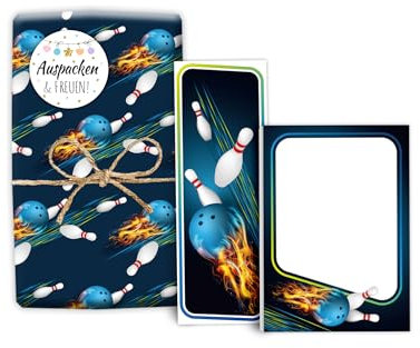 Mitgebsel-Set 10 Geschenkpapierbögen + 10 Lesezeichen + 10 Mini-Notizblöcken + 10 Aufkleber Kegeln Bowling für Jungen Mädchen Gastgeschenke für Kindergeburtstag Giveaways