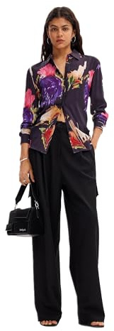 Desigual Woman Woven Shirt Long Sleeve Blouse, Nero, L Donna
