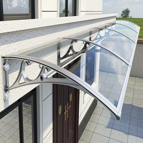 Transparent Moderne Auvent de Porte Aluminium, Auvent de Porte Exterieur Marquise de Porte, Pluie et Neige Protection Marquise en Polycarbonate D'entrée (100X480cm/39inX189in,100cm)