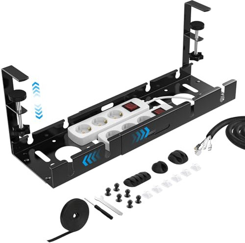 Avmvnvc Cable Management Bureau, Range Cable Bureau sans Perçage, Chemins de Câbles Rétractable de 35cm à 53,5cm, Kit Rangement Cable Bureau, Cache Cable Bureau, Organisateur de Cable, Noir