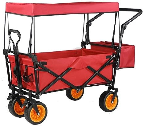 CCYENG Trolley-Wagen, zusammenklappbarer Mehrzweckwagen, robuster, zusammenklappbarer, tragbarer Handwagen mit abnehmbarem Verdeck für den Einkauf, Strand, Camping, C