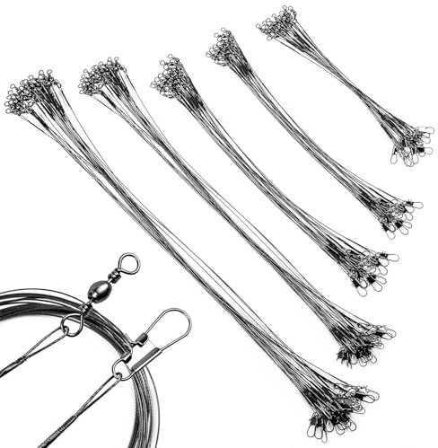 Lot de 50 fils de pêche en acier inoxydable, anti-morsure de pêche en acier, lignes en acier inoxydable avec pivot (10 cm/15 cm/20 cm/25 cm/30 cm)