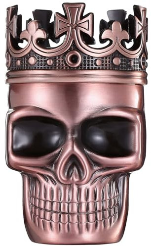 Golden Bell Spice Grinder 1.5 inch Grinder Full Metal Skull Grinders with Magnetic Lid and Pollen Catcher 3 Part Red Bronze for Halloween Decoration
