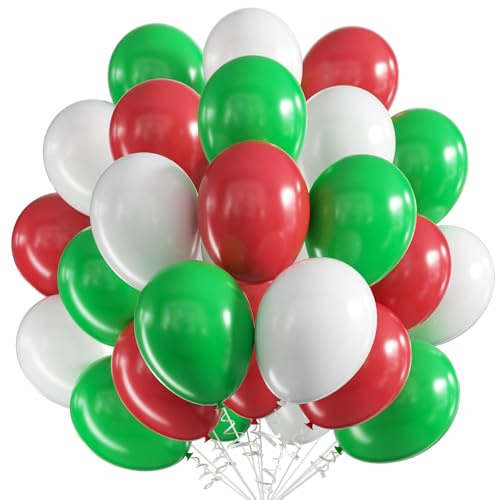 Weihnachten Luftballon Deko, Luftballon Rot Grün Weiß, 60 Stück 12 Zoll Rot Grün Weiß Weihnachtens Latex Luftballons Party Ballons Geburtstag Luftballons, Weihnachten Party Dekoration